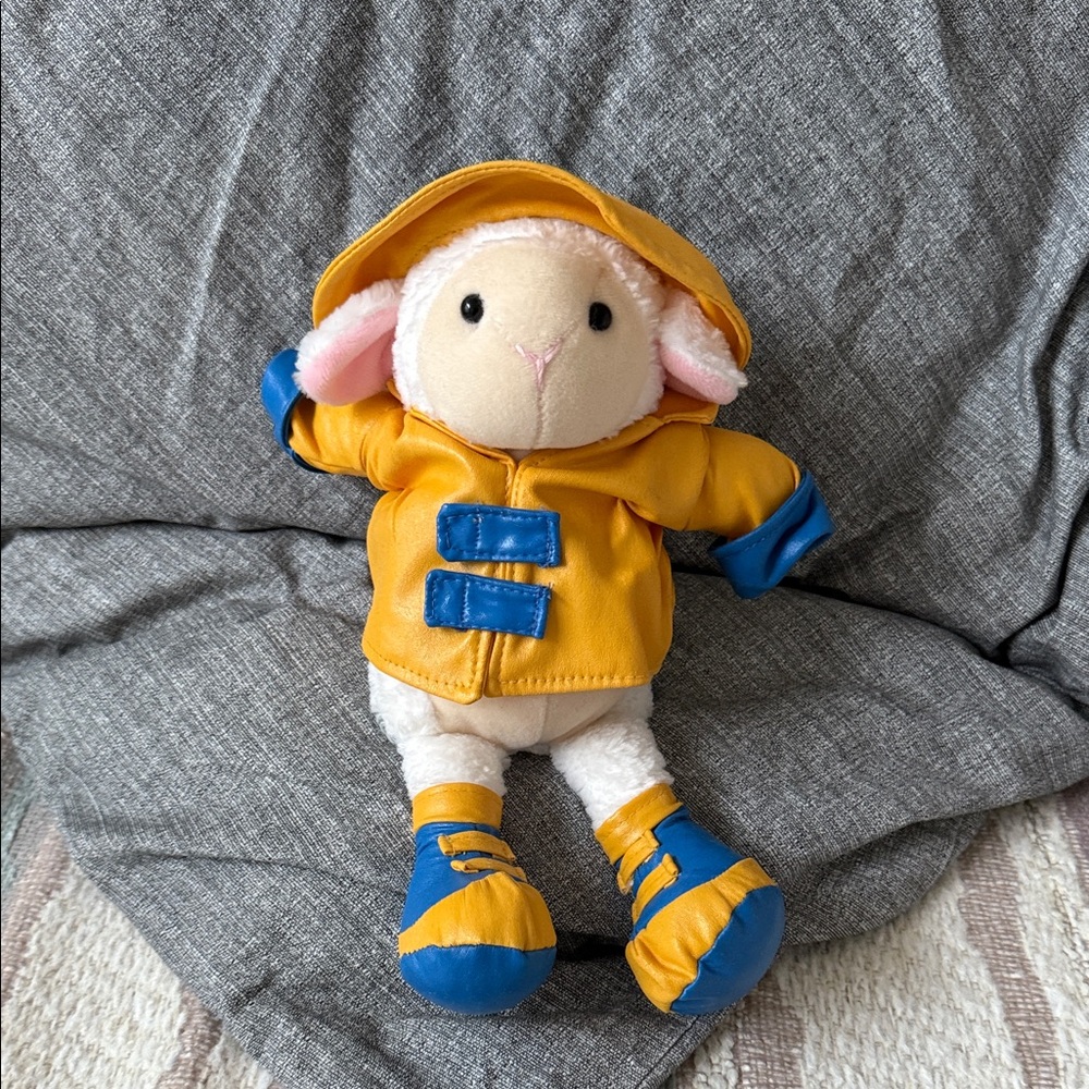 Charming Yellow and Blue Stuffed Lamb Toy